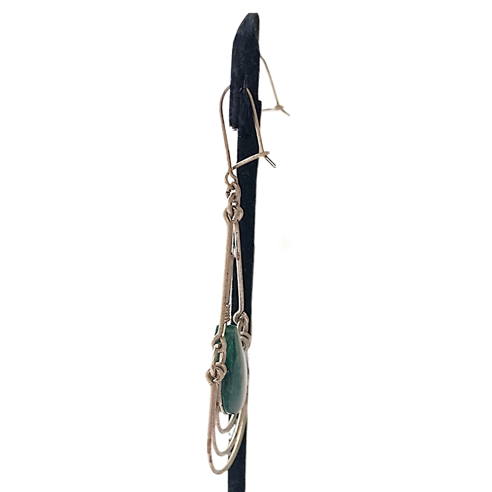 Malachite Green Stone Wire Design Earrings Teardrop Dangle Dainty Bohemian Gypsy - Picture 7 of 16